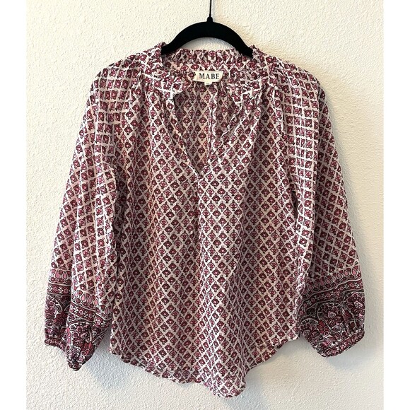 M.A.B.E Women's Blouse Size XS Cotton Viti Printed Top Whimsical Cottage Boho - Picture 1 of 15